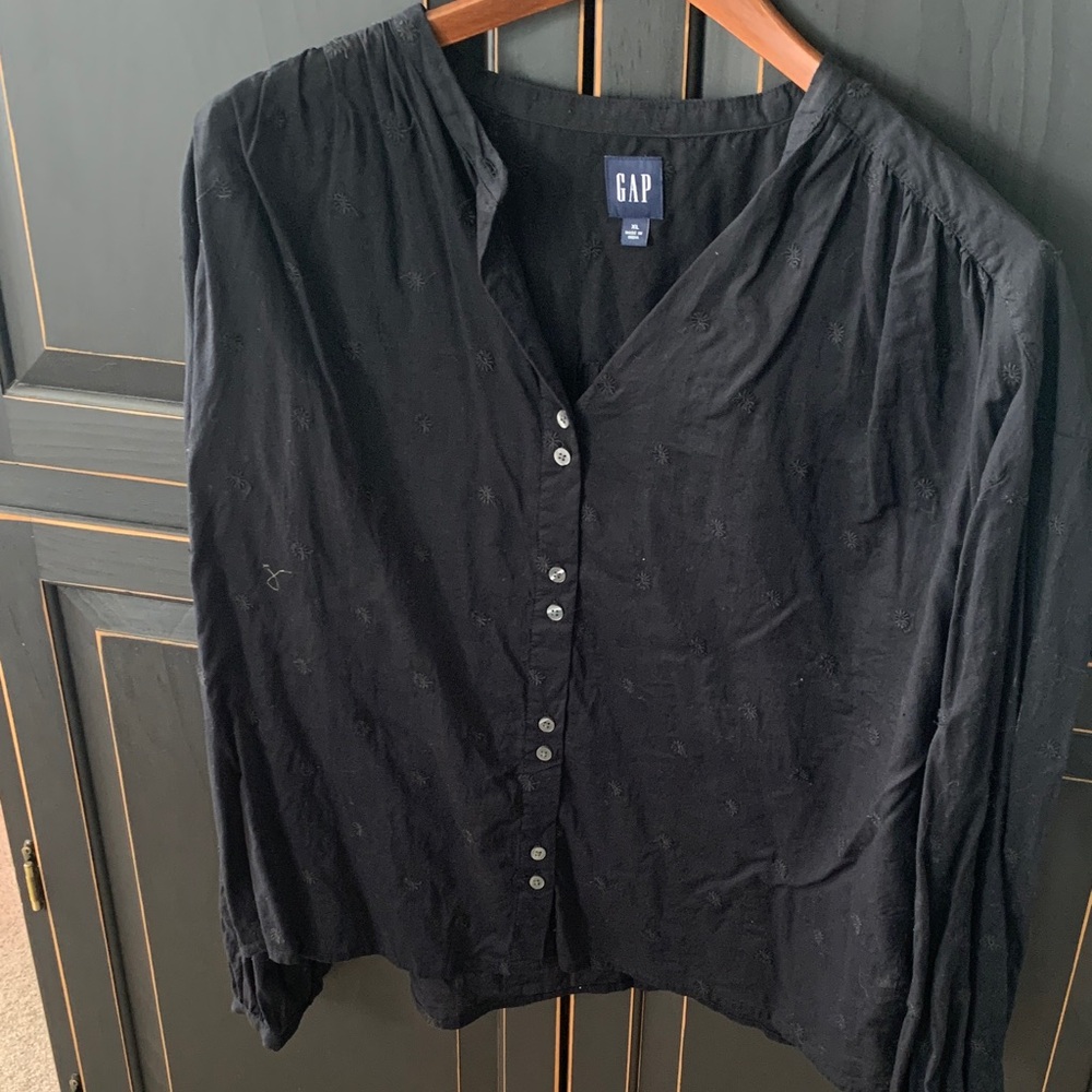 GAP Women's Black Blouse with Button Detail